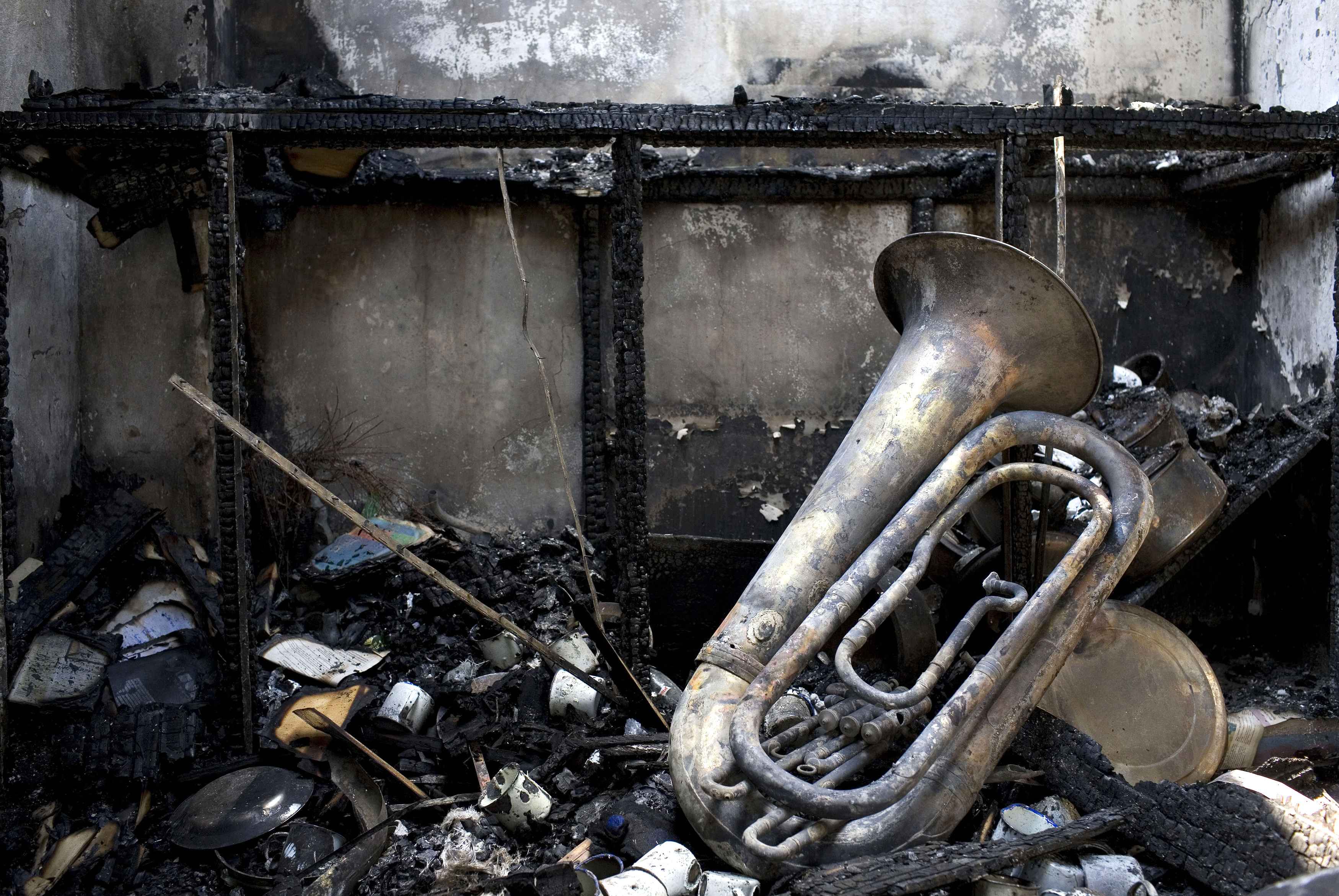 Prophecy: – God wrath on Kenya churches revealed Musical equipment is seen in a charred room of the Salvation Army Church that was attacked by rioting youths in the city of Mombasa in Kenya