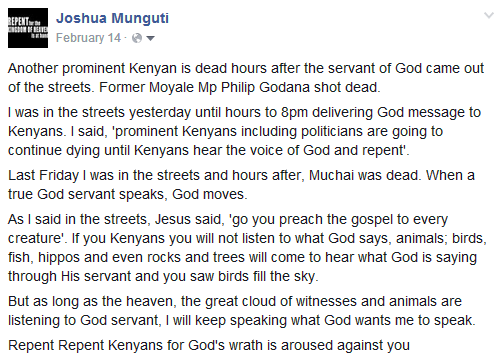Death of Moyale PM Philip Godana Joshua Munguti facebook post